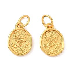 Настоящее золото 24K Латунные подвески, овал с цветочными подвесками, долговечный, без свинца и без кадмия, с целью перехода в кольце, реальный 24 k позолоченный, 12x8.5x2.5 мм, отверстие : 3 мм