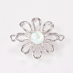 Мята молочно-белая Латунные соединители звеньев цветка, с синтетическими опальными тычинками, с покрытием платиным, мятный крем, 19x15.5x3.5 мм, отверстие : 1.2 мм