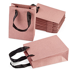 Light Coral 10Pcs Paper Gift Tote Bags with Nylon Ribbon Handles, for Wedding Birthday Baby Shower, Recycled Bags, Rectangle, Light Coral, 12x6x16cm