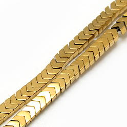 Golden Plated Electroplate Non-magnetic Synthetic Hematite Beads Strands, Arrow, Golden Plated, 3.5x4x2mm, Hole: 1mm, about 183pcs/strand, 15.7 inch