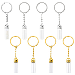 Mixed Color Acrylic & Iron Keychains, with Split Key Ring & Glass Bottle, Mixed Color, 35x11mm, 8pcs, 2 colors