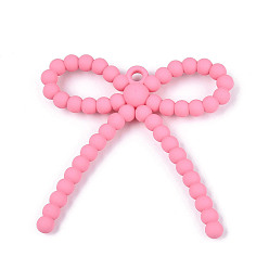 Ярко-Розовый Непрозрачной акриловые большие подвески, бантом, ярко-розовый, 58~59x59~59.5x8.1 мм, отверстие : 3.1 мм