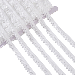 Белый 50м полиэстеровая эластичная кружевная лента, эластичная отделка с цветочной окантовкой пико, для пошива одежды, белые, 1/2~5/8 дюйм (13~15 мм)