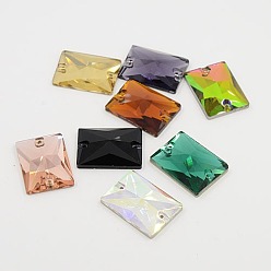 (52) Непрозрачная лаванда Шить на горный хрусталь, стекло горный хрусталь, два отверстия, аксессуары для одежды, прямоугольные, разноцветные, 18x25x7 мм, отверстие: 1 мм