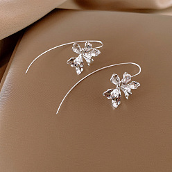 Серебро Сплав мотаться серьги, цветок, серебряные, 55x30 мм