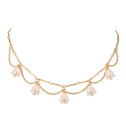 Золотой Ожерелья с подвесками из ракушек, жемчуга и акриловых цветов, Ожерелья с цепочкой из латуни, золотые, 17.13 дюйм (43.5 см)
