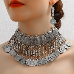 Античное Серебро Ожерелья с подвесками в виде кисточек из сплава и наборы серег-подвесок, античное серебро, 380 мм