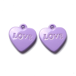 Lilac Heart Alloy Spray Painted Charms, Word LOVE, Lilac, 12x11.5x2.5mm, Hole: 1.4mm