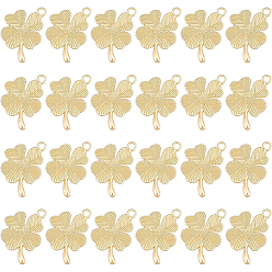 Plaqué 18K Or Véritable 24 pendentifs en alliage pcs, sans cadmium et sans plomb, Style mat, trèfle, réel 14 k plaqué or, 34x23x3mm, Trou: 3mm