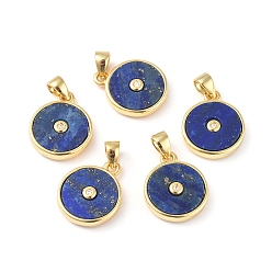 Ляпис-Лазурь Природный лазурит прелести, с фурнитурой из позолоченной латуни и прозрачным кубическим цирконием, долговечный, плоско-круглые, 14x11.5x2.5 мм, отверстие : 4x3 мм