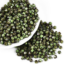 Светло-зеленый Коричневый Пикассо стеклянные бусины, двухконусные, граненые, оливковый, 4~4.5x3.5~4 мм, отверстие : 1~1.2 мм, Около 675 шт / 50 г