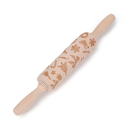 Цвет Древесины Рождественские носки с тросточкой деревянные скалки, скалка с гравировкой, для выпечки тисненого печенья, кухонный инструмент, деревесиные, 35.8x1.75~4.7 см