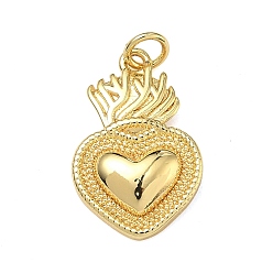 Настоящее золото 18K Латунные подвески, чары священного сердца, без свинца и без кадмия, стойки покрытие, долговечный, реальный 18 k позолоченный, 22x14x3.5 мм, Перейти кольцо: 5x0.9 мм, 3.2 мм внутренним диаметром