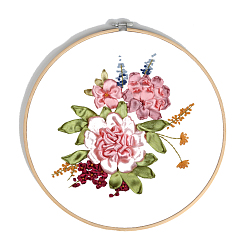 Colorful DIY Flower & Leaf Pattern Embroidery Kits, Including Printed Cotton Fabric, Embroidery Thread & Needles, Imitation Bamboo Embroidery Hoop, Colorful, 30x30cm