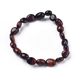 Tiger Eye Natural Red Tiger Eye Bead Stretch Bracelets, Tumbled Stone, Nuggets, Inner Diameter: 2~2-1/4 inch(5.2~5.6cm)