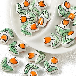 Оранжевый Фарфоровые бусины ручной работы, яркие глазурованные, цветок, оранжевые, 16x14.5 мм