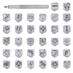 Платина 1 набор инструментов для штамповки кожи в индийском стиле с изображением солнца/насекомых/цветов, включая ручку, для ремня своими руками, деревянная ремесленная печать, платина, 1.3x1.05x1.05 см, отверстие : 4.8 мм