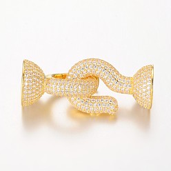Golden Brass Micro Pave Cubic Zirconia Hook and S-Hook Clasps, Golden, 24x15mm