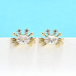 Краб Серьги-гвоздики из латунного микро-паве, долговечный, без свинца и без кадмия, реальный 18 k позолоченный, краб, 8.5x11.5 мм