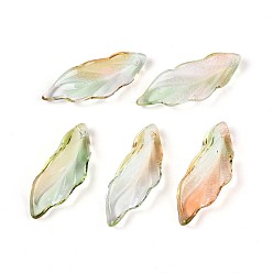 Перу Подвески из прозрачного стекла с росписью для запекания, лист, два тона, Перу, 26~26.5x9~9.5x6.5~7.5 мм, отверстие : 1.2~1.5 мм, Около 917 шт / 1000 г