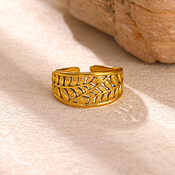 Leaf 304 Stainless Steel Cuff Open Rings, Golden, Leaf, Inner Diameter: 15~20mm