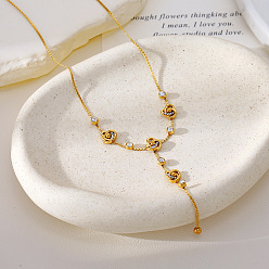 Oro 304 Collares con colgante de flor de acero inoxidable con circonitas cúbicas transparentes para mujer, dorado, 15.75 pulgada (40 cm)