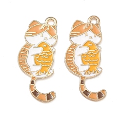 Оранжевый Подвески из эмали и сплава, подвески в форме кошки, золотые, оранжевые, 32x16x1.5 мм, отверстие : 1.8 мм