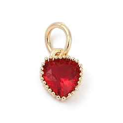 Темно-Красный Латунные микро проложить кубического циркония подвески, сердце прелести, стойки покрытие, долговечный, с целью перехода в кольце, темно-красный, 9x7x3.5 мм