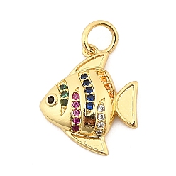 Fish Латунные микро проложить кубического циркония подвески, реальный 18 k позолоченный, с целью перехода в кольце, рыба, 16x13.5x3 мм, отверстие : 3.3 мм