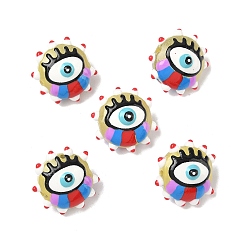 Светло-хаки Выпечка окрашенные стеклянные бусины, неровный плоский круглый с дурным глазом, с эмалью, светлый хаки, 16~17x16~17x11~12 мм, отверстие : 1.2 мм