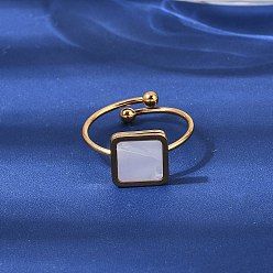 Белый 304 открытые кольца-манжеты из нержавеющей стали для женщин, с акриловым площади, золотые, белые, 10x10 мм, 18 мм