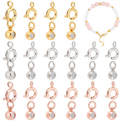 Mixed Color 30 Sets 3 Colors Brass Spring Ring Clasps and Silicone Beads, Mixed Color, 17x7.5mm, 10 sets/color