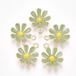 Темный Морско-зеленый Подвески из сплава , с эмалью, цветок, золотой свет, темно-зеленый, 19x15x4 мм, отверстие : 1.5 мм