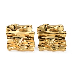 Real 18K Gold Plated Ion Plating(IP) 304 Stainless Steel Textured Square Ear Studs for Women, Real 18K Gold Plated, 20x21mm