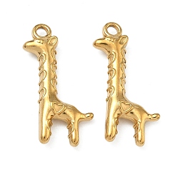Настоящее золото 18K 304 подвески из нержавеющей стали, очарование жирафа, ионное покрытие (ip), долговечный, реальный 18 k позолоченный, 24x12x4 мм, отверстие : 1.8 мм