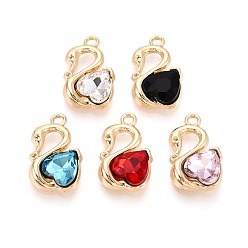 (52) Непрозрачная лаванда Подвески из сплава и страза, лебедь прелести, золотые, разноцветные, 20x12x4.5 мм, отверстие : 1.8 мм