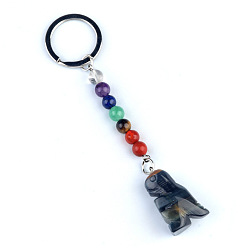 Тигровый глаз Брелок с тигровым глазом, с кварцевым резонатором, аметист, ляпис, авантюрин, красный агат, красная яшма, динозавр, 11 см