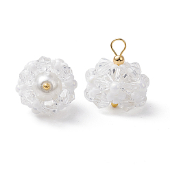 Белый Стеклянные подвески, цветок, со стеклянными бусинами и латунной петлей, граненые, белые, 17.5x16 мм, отверстие : 2.3 мм