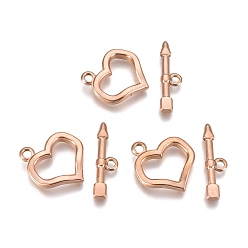 Розовое Золото Ионное покрытие (ip) 304 застежки из нержавеющей стали, сердце, розовое золото , Сердце: 20x18x2.6 mm, отверстие : 2.4 мм, бар: 7.5x23.4x2.6 mm, отверстие : 2 мм