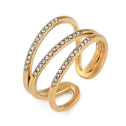 Золотой Ионное покрытие (ip) 304 манжетное кольцо из нержавеющей стали со стразами, открытое кольцо с широкой полосой для женщин, золотые, 10.5мм регулируемый