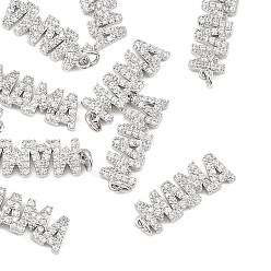 Real Platinum Plated SHEGRACE Mother's Day Brass Clear Cubic Zirconia Pendants, Cadmium Free & Nickel Free & Lead Free, Word MAMA Charms, Real Platinum Plated, 20.5x7x2mm, Jump Ring: 4x0.9mm, Inner Diameter: 2mm