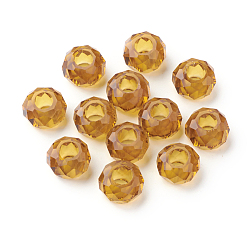 (932FM) Темно-синий аква-матовый с подкладкой Стеклянные шампала бусины, бусины с большим отверстием, Без металлического сердечника, рондель, темно-золотистые, 14x8 мм, отверстие : 5 мм