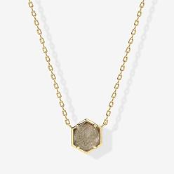 Темный Хаки Латунные паве натуральный серый кварц шестигранные подвески ожерелья для женщин, золотые, Темный хаки, 15.75 дюйм (40 см)