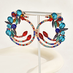 Разноцветный Серьги-пусеты с подвесками из золотистой латуни с микропаве и цирконием, цветок, красочный, нет размера