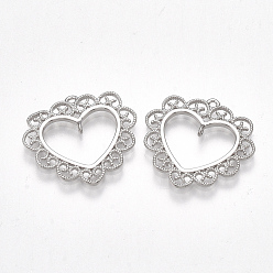 Real Platinum Plated Brass Links connectors, Heart, Nickel Free, Real Platinum Plated, 20.5x22.5x1.5mm, Hole: 1mm