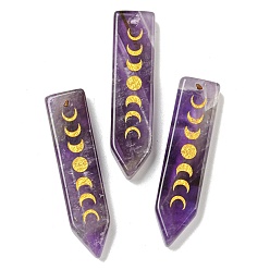Аметист Подвески с фазой луны из натурального аметиста, прелести со стрелами, 49.5x12.5x6 мм, отверстие : 1.6 мм