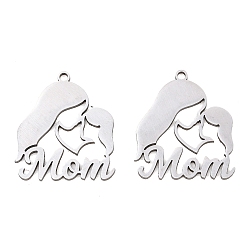 Нержавеющая Сталь Цвет Полые подвески ко Дню матери 201 из нержавеющей стали, подвески «мама и дитя», цвет нержавеющей стали, 22x19.5x1 мм, отверстие : 1.5 мм