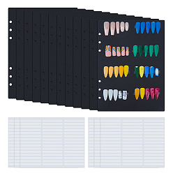 Black 12Pcs 6-hole PP Plastic Binder Loose-leaf Cover Sheet, with 6 Sheets Nail Art Double-sided Tape, Black, 212x150x0.5mm, Hole: 5.5mm