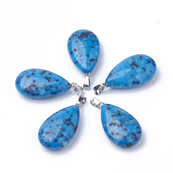 Джаспер Кунжут Натуральная кунжутная яшма / киви яшма подвески, со сплавочной фурнитурой, слеза, окрашенные, платина, 45~46x23~24x11~12 мм, отверстие : 8x4 мм