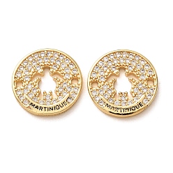 Golden Brass Micro Pave Clear Cubic Zirconia Connector Charms, Flat Round with Martinique Turtle Link, Rack Plating, Long-Lasting Plated, Cadmium Free & Lead Free, Golden, 14x2mm, Hole: 1.2mm